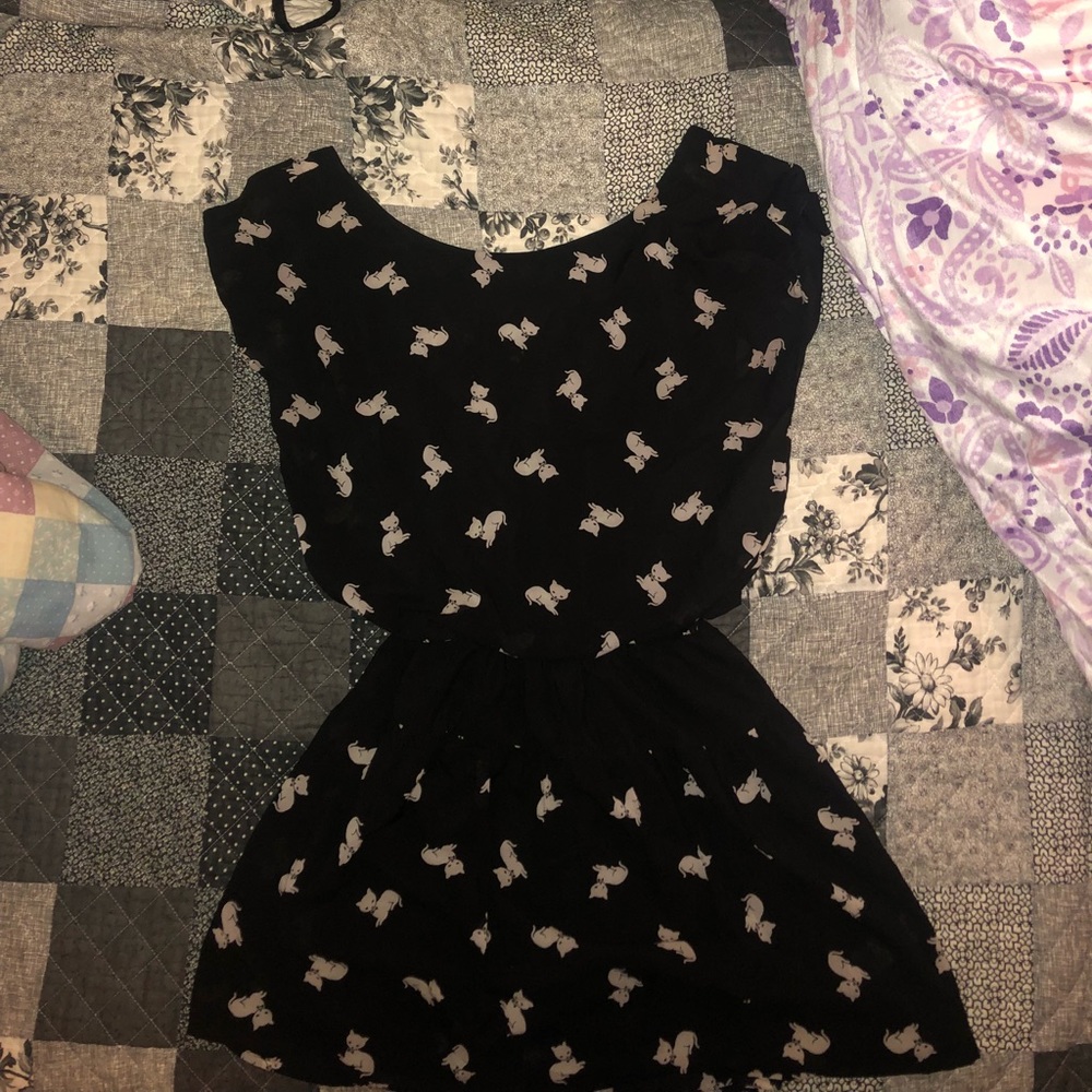 Black cat off shoulder dress